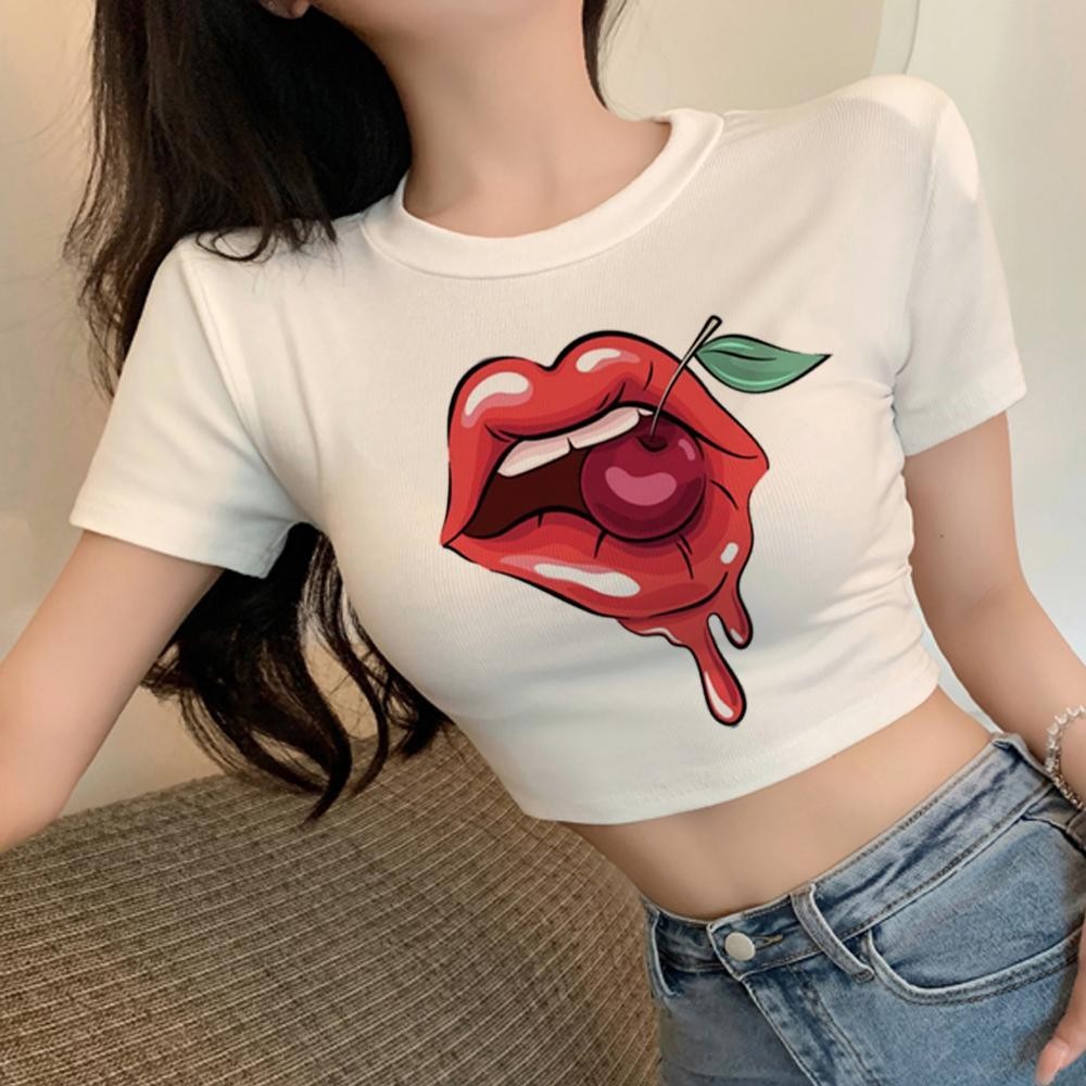 เสื้อครอปท็อป ลายเชอร์รี่ แฟชั่นแฟรี่ สไตล์เกาหลี สําหรับผู้หญิง