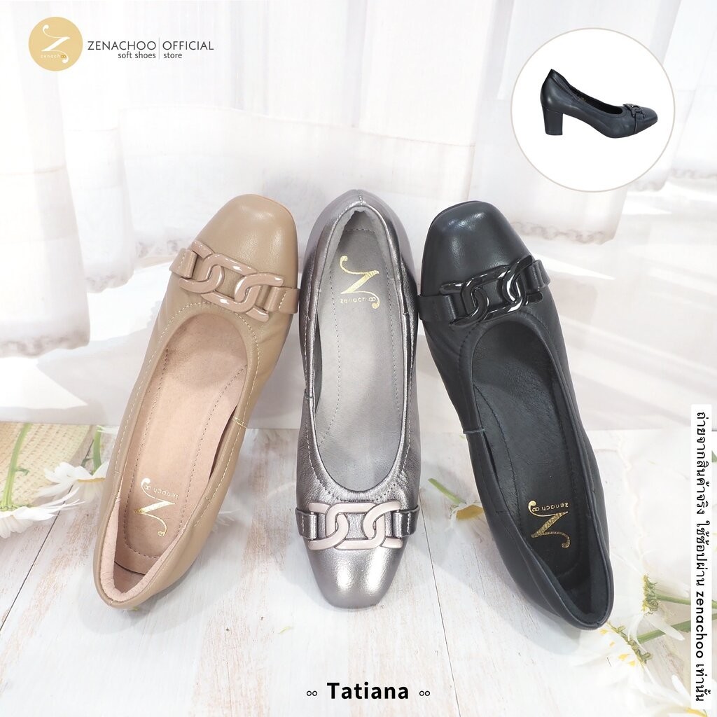 เปลี่ยนไซส์ได้-ไม่รับคืน ทรงปกติ Tatiana สูง2นิ้ว หนังแกะแท้ Zenachoo ทรงสวยมาก