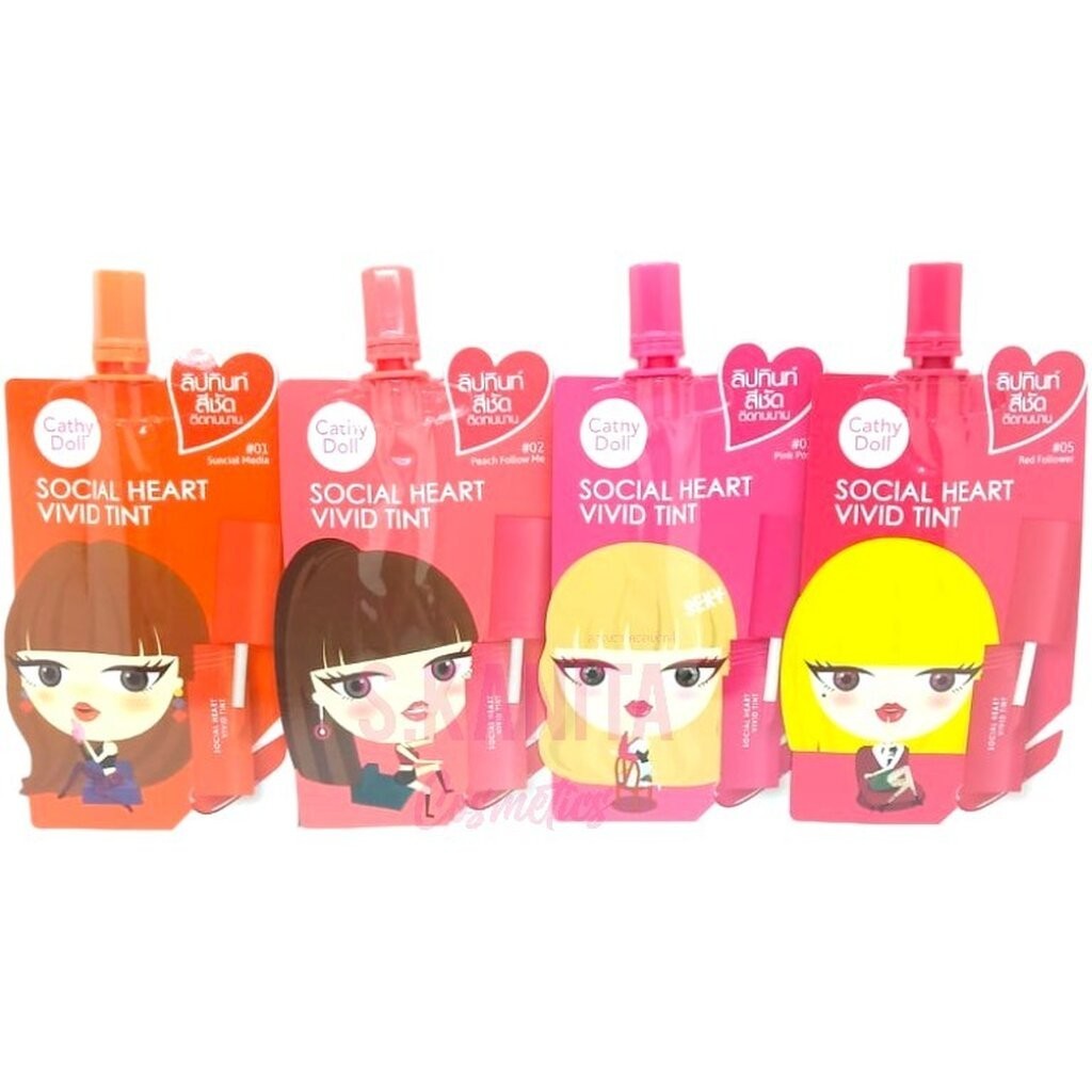 Cathy Doll Social Heart Vivid Tint เคทีดอลล์ โซเชียล ฮาร์ท วิวิด ลิปทินท์ [ซอง 2 กรัม]
