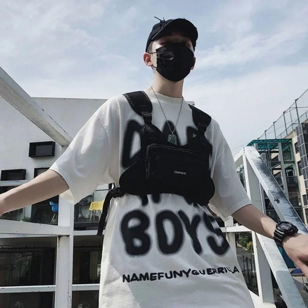 Lfids Hip Hop Vest Bag, Hip Hop Streetwear Chest Bag, กระเป๋าคาดเอวกันน้ําความจุขนาดใหญ่ Functional Streetwear กระเป๋าคาดหน้าอกกระเป๋าคู่