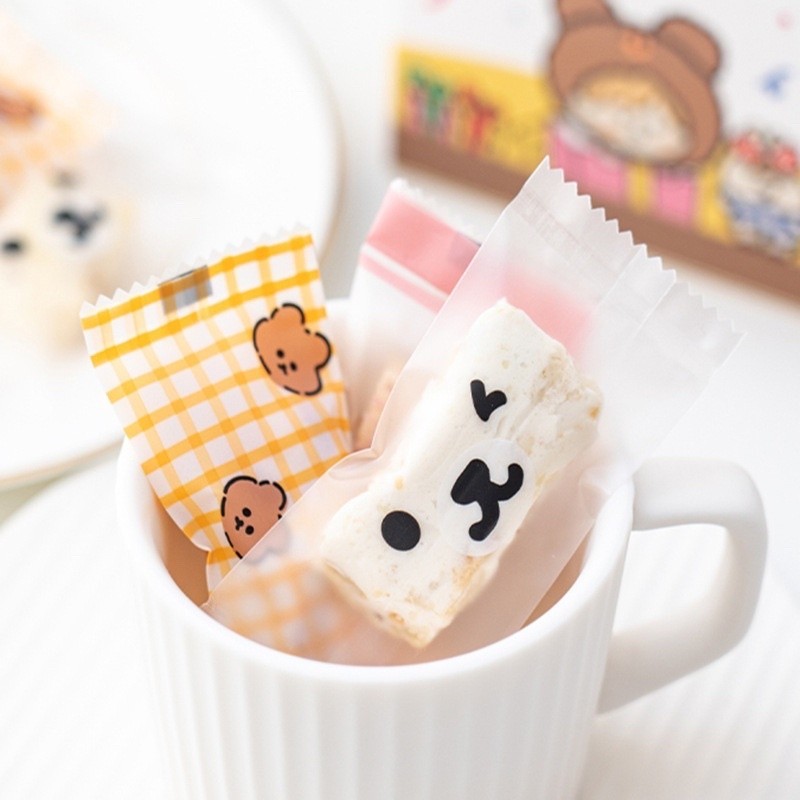 Bakery D'VER ❤️ ถุงนูกัส Nougat ถุงซีลใส่ทอฟฟี่ ตังเม ขนาด 4*9 cm 96-100ใบ ถุงตังเมสไตล์เกาหลี ถุงลูกอมลายหมีญี่ปุ่น
