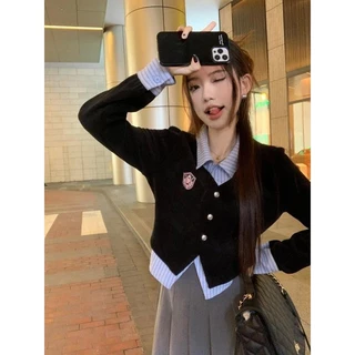 Fy🧡เสื้อเชิ้ต ผ้าถัก แขนยาว สไตล์นักเรียนเวอร์ชั่นเกาหลี