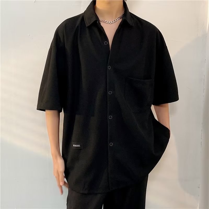 เสื้อแจ็กเก็ตแขนสั้น ผ้าเรยอน ลายวาฟเฟิล เหมาะกับฤดูร้อน สไตล์เรโทร สําหรับผู้ชาย