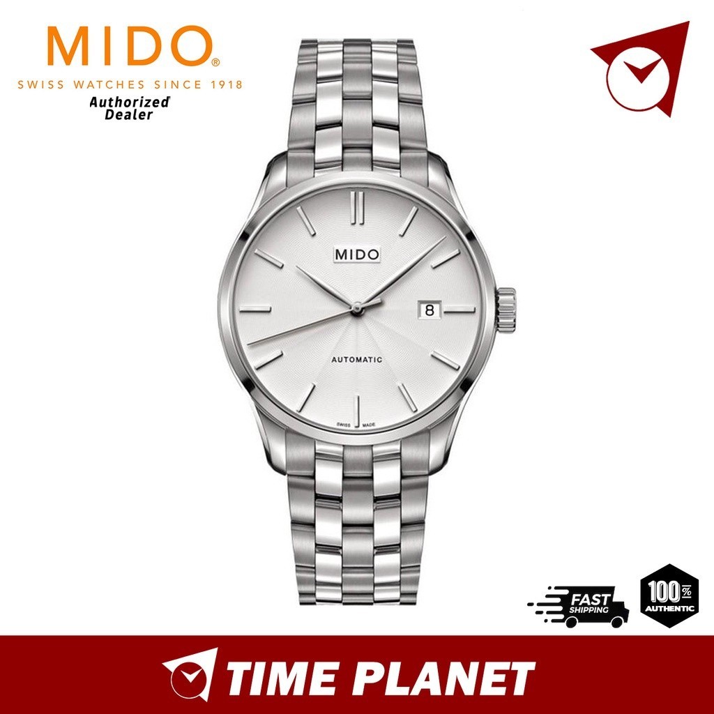 Mido Belluna II นาฬิกาข้อมืออัตโนมัติ หน้าปัดสีเงิน สําหรับผู้ชาย0244071103100