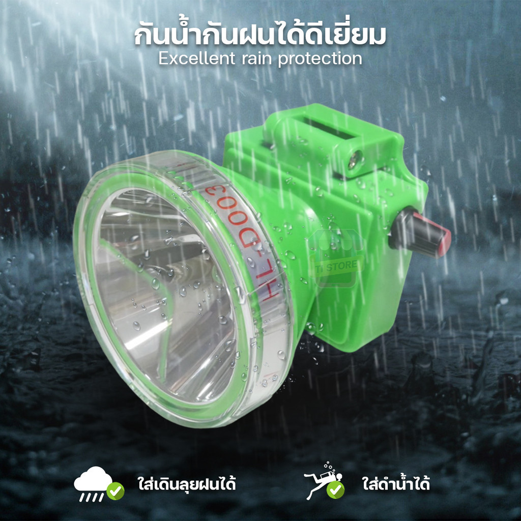 หม้อแบต ส่องกบ ไฟฉายเดินป่า หัวไฟชาร์จแบตได้ LED HL-D003 HLX ไฟฉายคาดหัว ตรานก ดำน้ำลึก 30 เมตร - รูปที่ 6