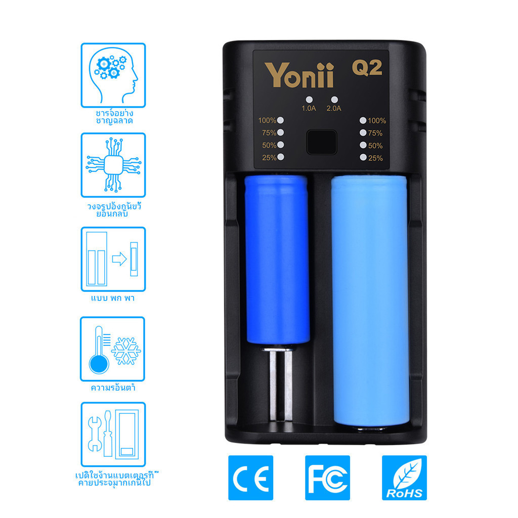 Yonii Q2 AA/AAA Battery Charger เครื่องชาร์จถ่าน ที่ชาร์จถ่าน อุปกรณ์ชาร์จถ่าน 2 ช่อง ชาร์จไว Ni-Mh Ni-Cd