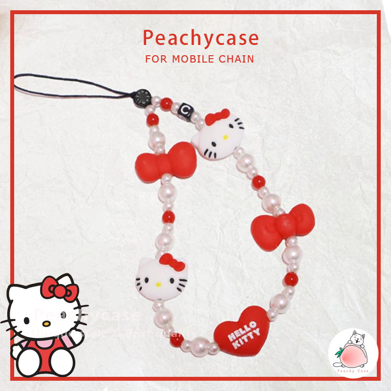 น ่ ารัก Kitty Cat Bowknot Love Heart โทรศัพท ์ Lanyard สายรัดข ้ อมือ Handmade Polymer Clay สร ้ อยข ้ อมือเซรามิค Anti-lost พวงกุญแจ Charm Chain String แขวนสายไฟ