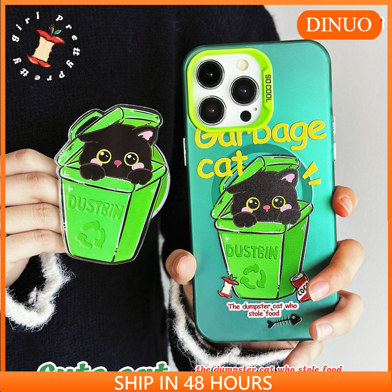 เคสกันกระแทกใส เคสแม่เหล็ก ใช้สำหรับ เคสโทรศัพท์มือถือ ผิวด้าน แม่เหล็ก ลายแมวดํา สําหรับ Iphone 15 14promax 13 12 11 XR XS X XSMAX 7 8PLUS DINUO TPU Wireless charger Magnetic Case