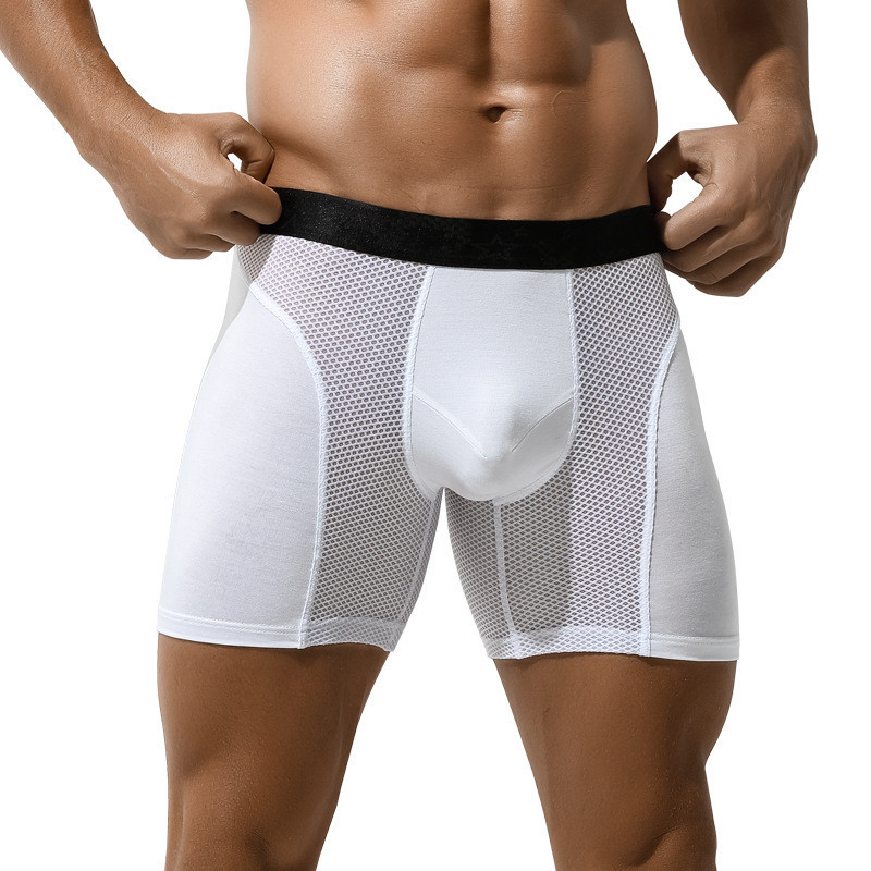 Simple ชุดชั้นในชายรุ่นยาวพิเศษ Anti-Wear ขานักมวยตาข่ายสบายสีทึบเยาวชน Boxer 256