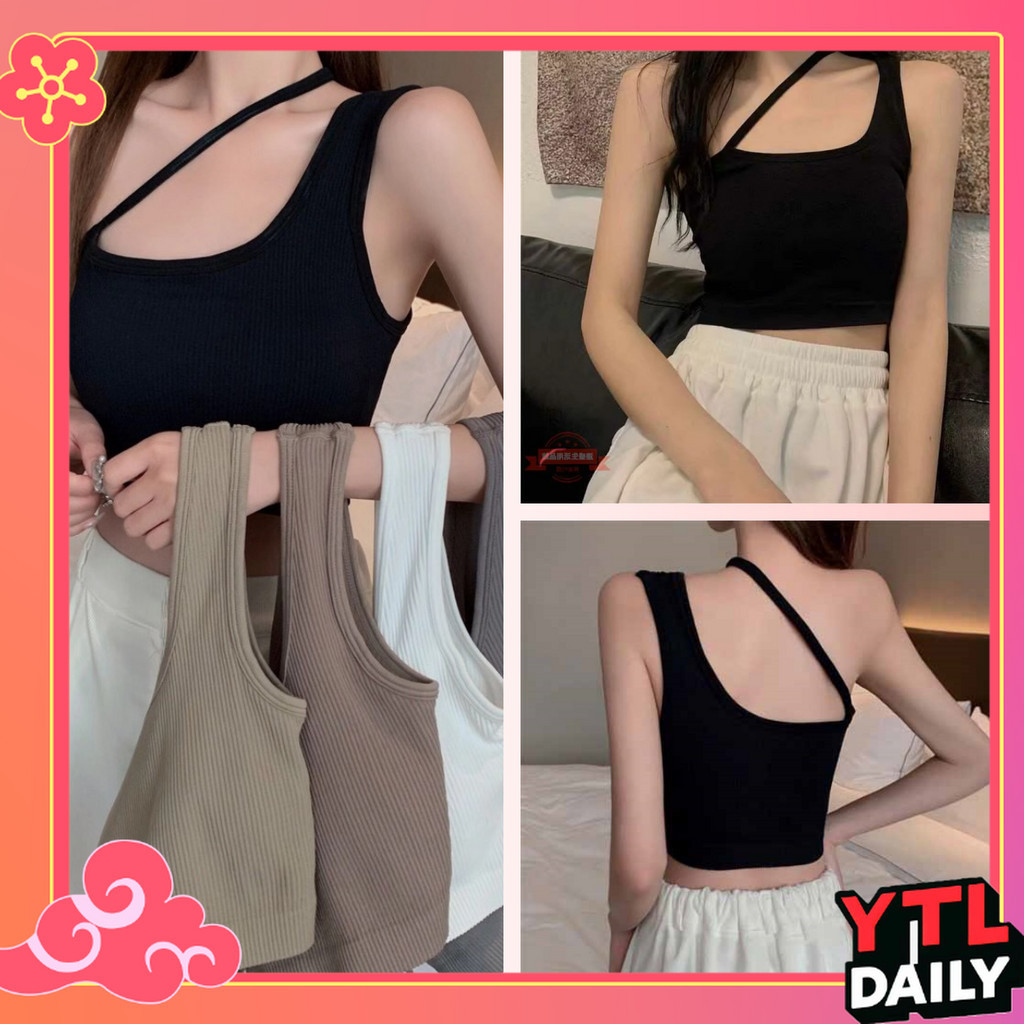[YTL] บราเสื้อครอปสายเดี่ยวแบบข้างเดียวเก๋มากเกาหลีมาก สายเดี่ยวผ้าร่อง ไหมพรม ผ้านิ่ม ระบายอากาศ