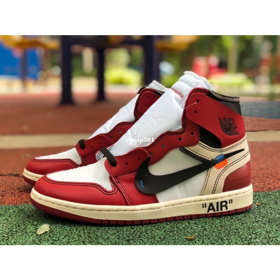 Air a/j 1 x OFF-WHITE AJ1 OW สีขาวสีแดง Chicago Seam ซ่อมรองเท้าบาสเก็ตบอลดูดซับแรงกระแทก AA3834-101