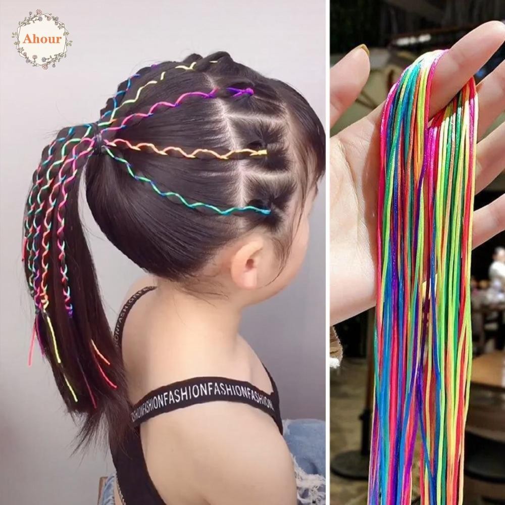 Ahour ยางมัดผมหางม้า แบบถักเปียธรรมชาติ หลากสีสัน น่ารัก DIY สําหรับเด็ก