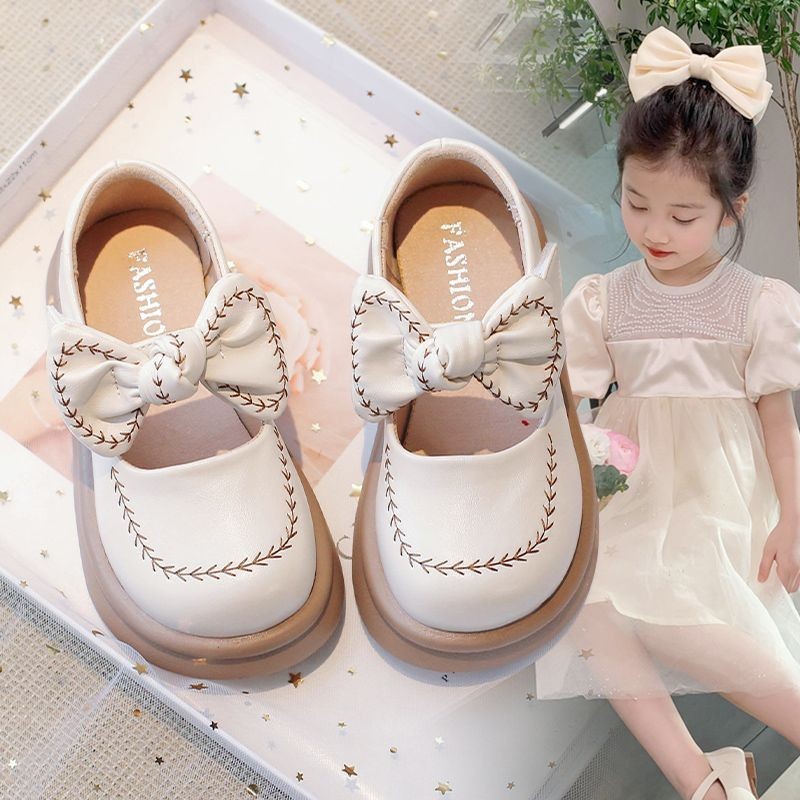【Size 23-37】รองเท้าหนัง ขนาดเล็ก ประดับโบว์ สีขาว สไตล์เจ้าหญิงน่ารัก สําหรับเด็กผู้หญิง GZX
