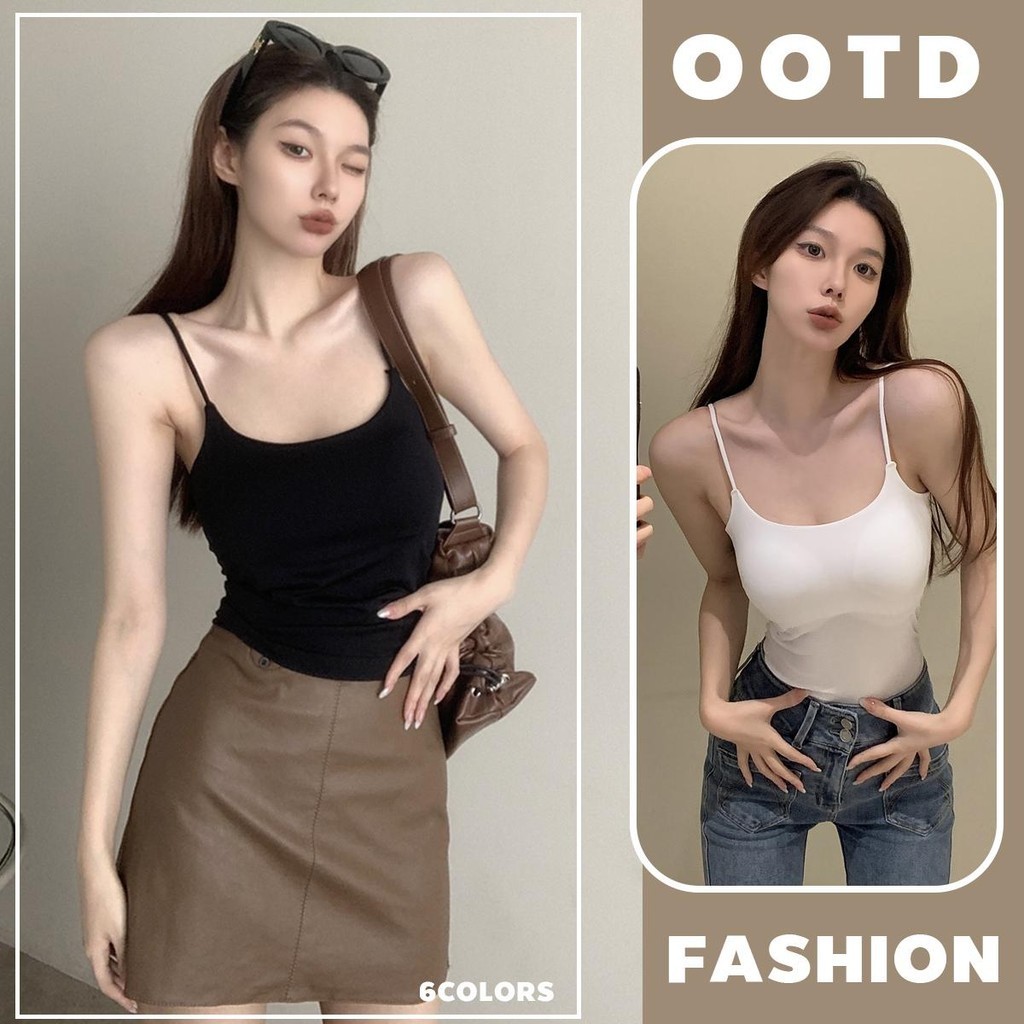 KOKO😍X2327 เสื้อสายเดี่ยว เสื้อกั๊กแฟชั่นสไตล์เกาหลี คอตัวยูสุดชิค สีธรรมดา ย้อนยุค 6สี