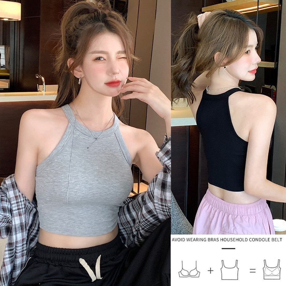 เสื้อกล้าม พร้อมแผ่นรองเต้านม แบบสั้น สําหรับผู้หญิง