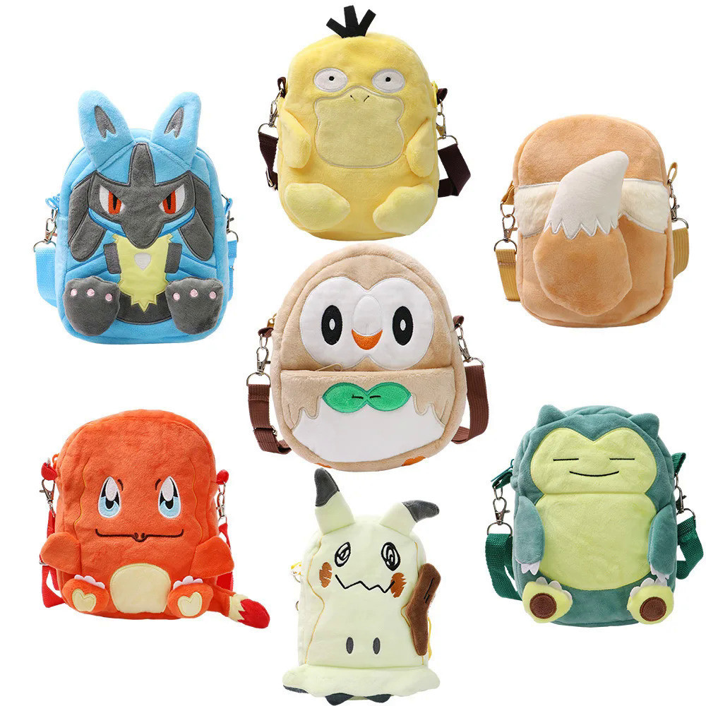 Rowlet Lucario Snorlax Eevee Mimikyu Psyduck Charmander กระเป๋าเป้สะพายหลัง ตุ๊กตาโปเกม่อน ของเล่นน่ารัก สําหรับเด็ก ของขวัญวันเกิด