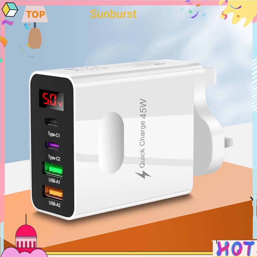 อะแดปเตอร์ชาร์จโทรศัพท์ 45W 2 USB 4 พอร์ต สําหรับ iPhone 14 [Sunburst11.th]