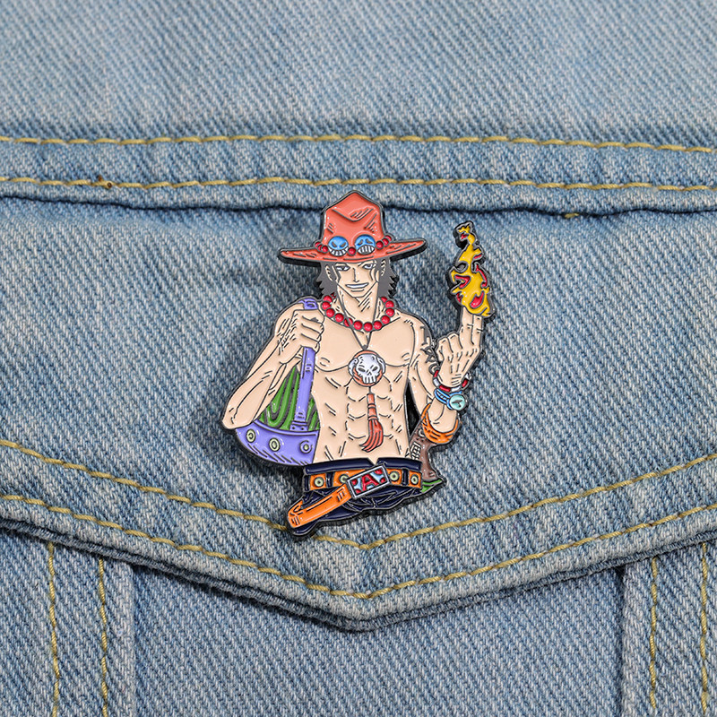 เข็มกลัดโลหะ ลายการ์ตูนอนิเมะ One Piece Portgas·D· Ace สไตล์ญี่ปุ่น เครื่องประดับ ของขวัญ
