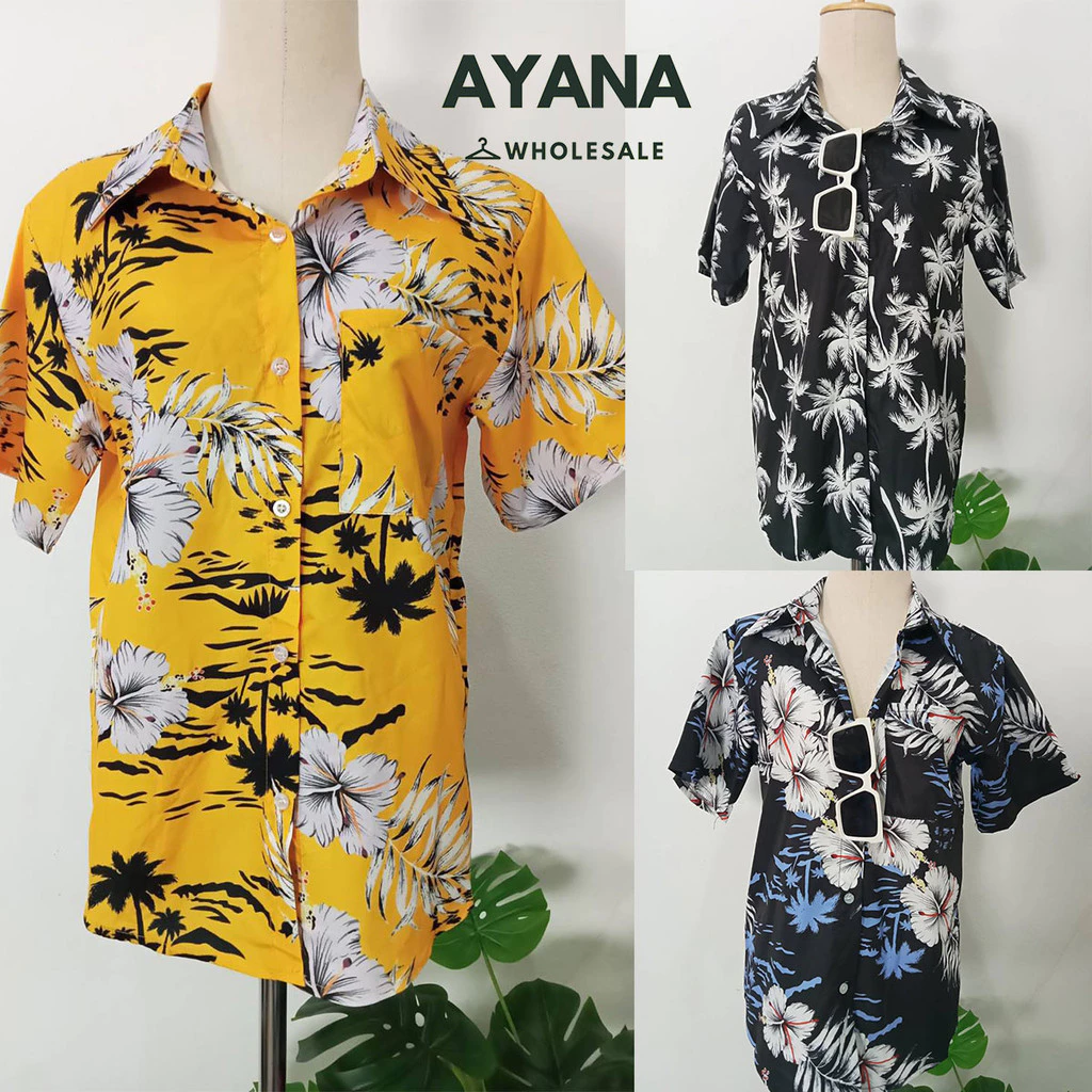 เสื้อเชิ้ตแขนสั้นลายดอกไม้ สไตล์เกาหลี