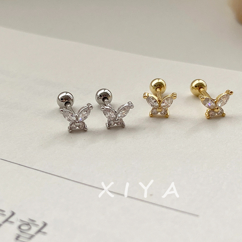 Xiya ต่างหูลูกปัดเพชร เพทาย รูปผีเสื้อ ขนาดเล็ก