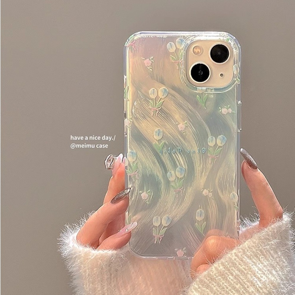 Ins เคสโทรศัพท์มือถือแบบแข็ง หนา กันรอยกล้อง ลายดอกทิวลิป แฟชั่นฤดูใบไม้ผลิ สําหรับ IPhone 14 Pro Max 15 14 13 12 11 Pro Max 15 14 Plus