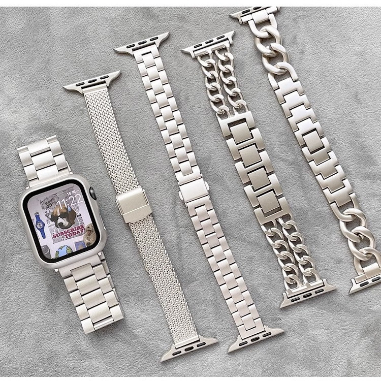 สายนาฬิกาข้อมือ สเตนเลส โลหะ ลายดาว สีอ่อน สําหรับ iwatch s6 Apple s7 Watch applewatch