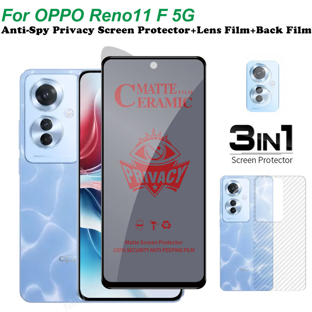 3in1 OPPO Reno 11F ป้องกันการแอบมอง ความเป็นส่วนตัว กระจกนิรภัย นิ่ม ฟิล์ม OPPO Reno11 F 5G ป้องกันหน้าจอ + ฟิล์มเลนส์ + ฟิล์มด้านหลัง
