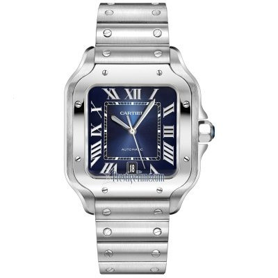 Santos de Cartier นาฬิกาข้อมือ หน้าปัดสีฟ้า ขนาดใหญ่ 39.8 มม.