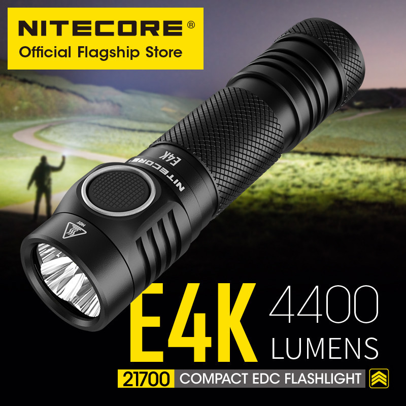 ไฟฉาย NITECORE E4K 4400 ลุ멘ส์ ส่องสว่างมาก พกพาสะดวก ใช้ได้กับแบตเตอรี่ 21700 ขนาด 5000mAh