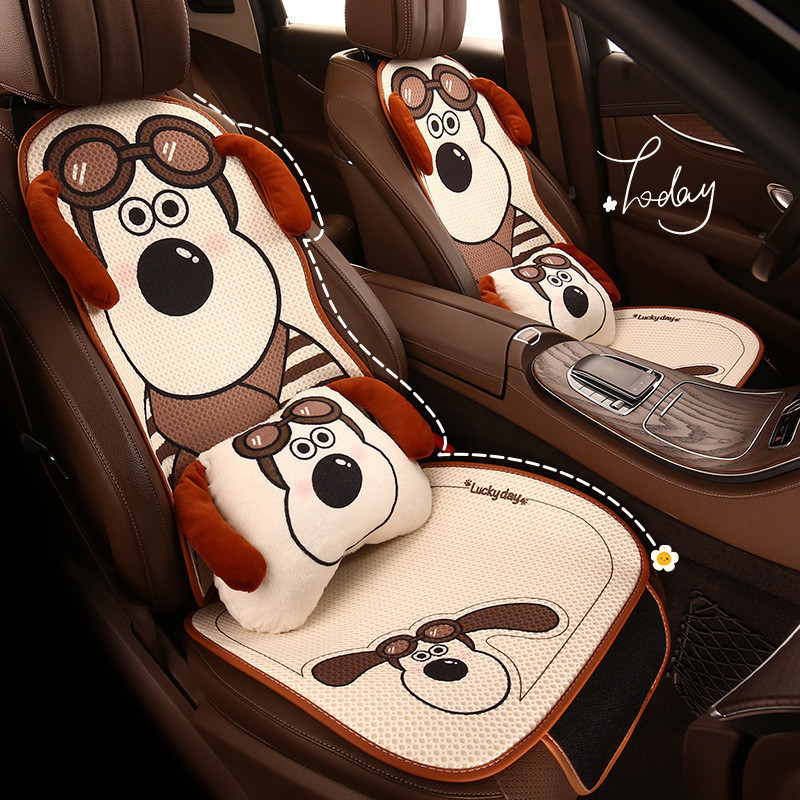New style Car Seat Cushion Four Seasons Universal New Cartoon Cute Puppy Seat Cover Women's Car Half Pack Saddle Cover Seat Cushion Fashionable car seat cushion car interior accessories E4aB