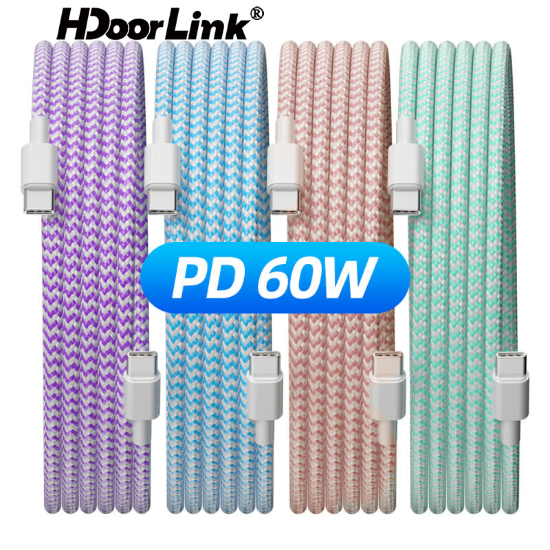 Hdoorlink PD 60W USB Type C เป็น USB C สายเคเบิล สําหรับ iP 15 Plus 3A QC3.0 USB-C ชาร์จเร็ว สําหรับ