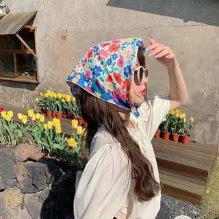 MUNCHX Headscarf, French Pastoral Style INS Style Headband Towel, Breathable Flower Printing Sun Protection Headband Girls