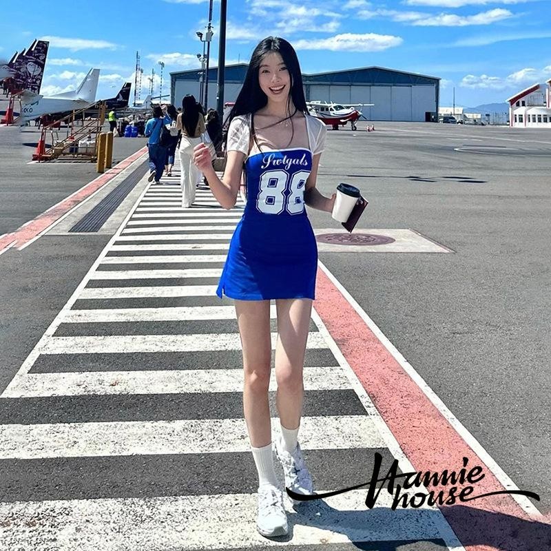 Hannie- ชุดเดรสบอดี้คอน โชว์หลัง พิมพ์ลายตัวอักษร ตัวเลข พร้อมที่สูบ สําหรับผู้หญิง