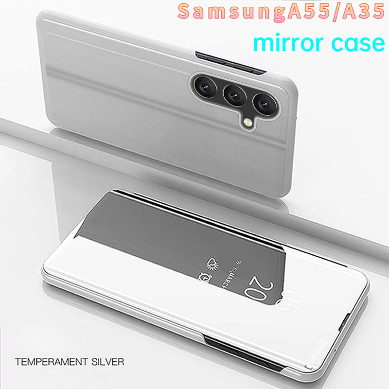 เคสโทรศัพท์มือถือหนัง แบบฝาพับกระจก ตั้งได้ สําหรับ Samsung Galaxy A55 A35 4G 5G 2024 A55 A35 A54 A25 A15 A24