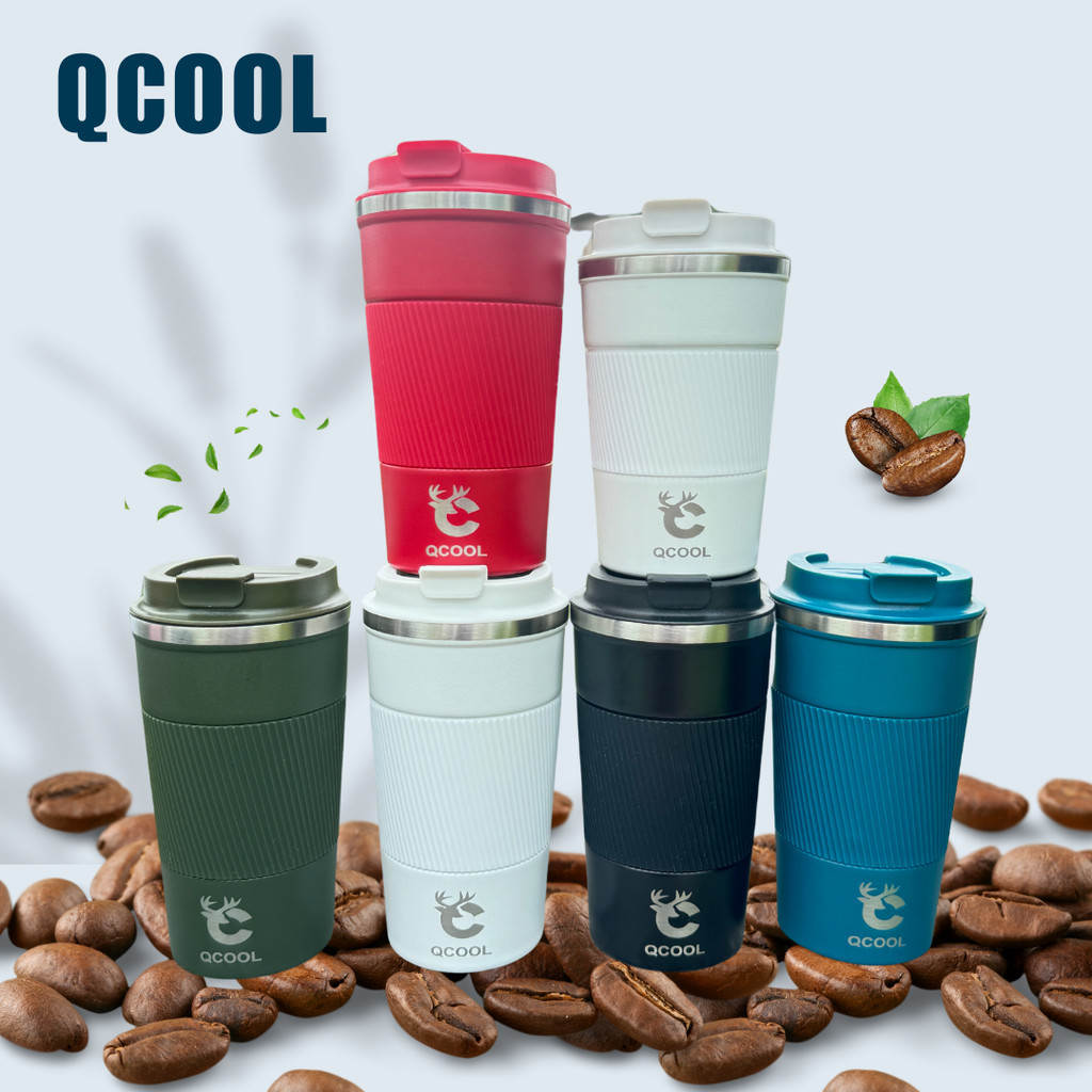 QCOOL แก้วกาแฟ 510ML 380ML แก้วเก็บความร้อน สแตนเลส 304 ไม่มีไอน้ำรอบแก้ว