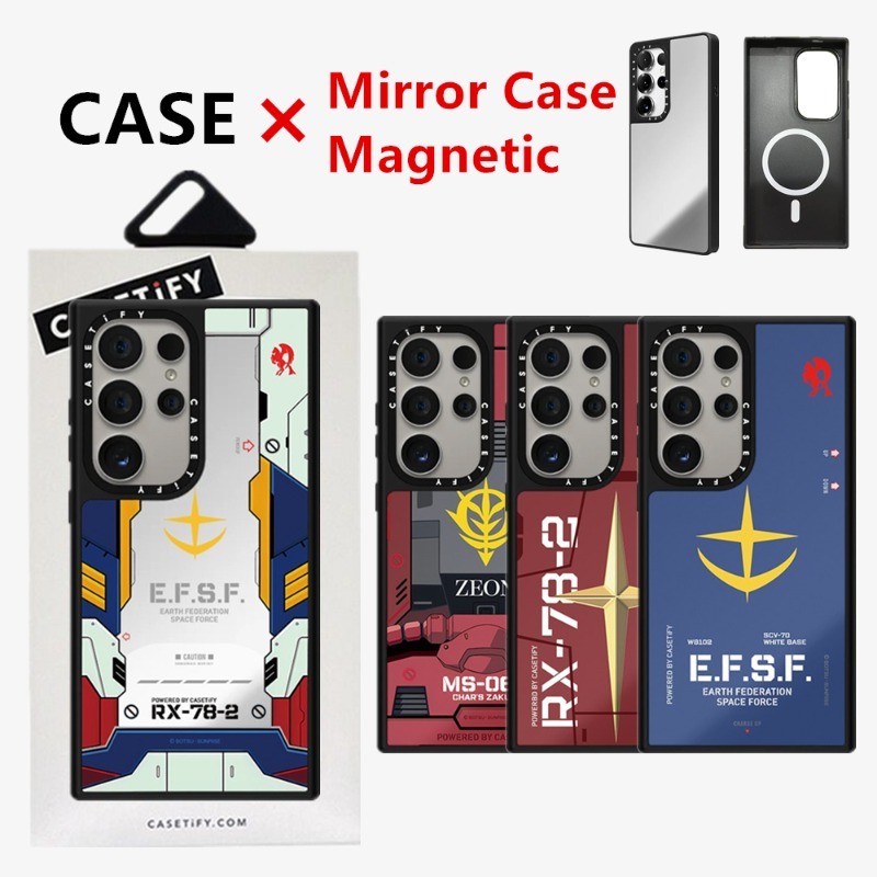 Casetifg Gundam Guard Collection กระจกชาร์จแม่เหล็กเคสโทรศัพท์พร้อมกล่องสําหรับ Samsung Galaxy S23 S24 S25 Ultra Plus ด้านข้างซิลิโคนกันกระแทกปลอก PC ป้องกันปกหลัง
