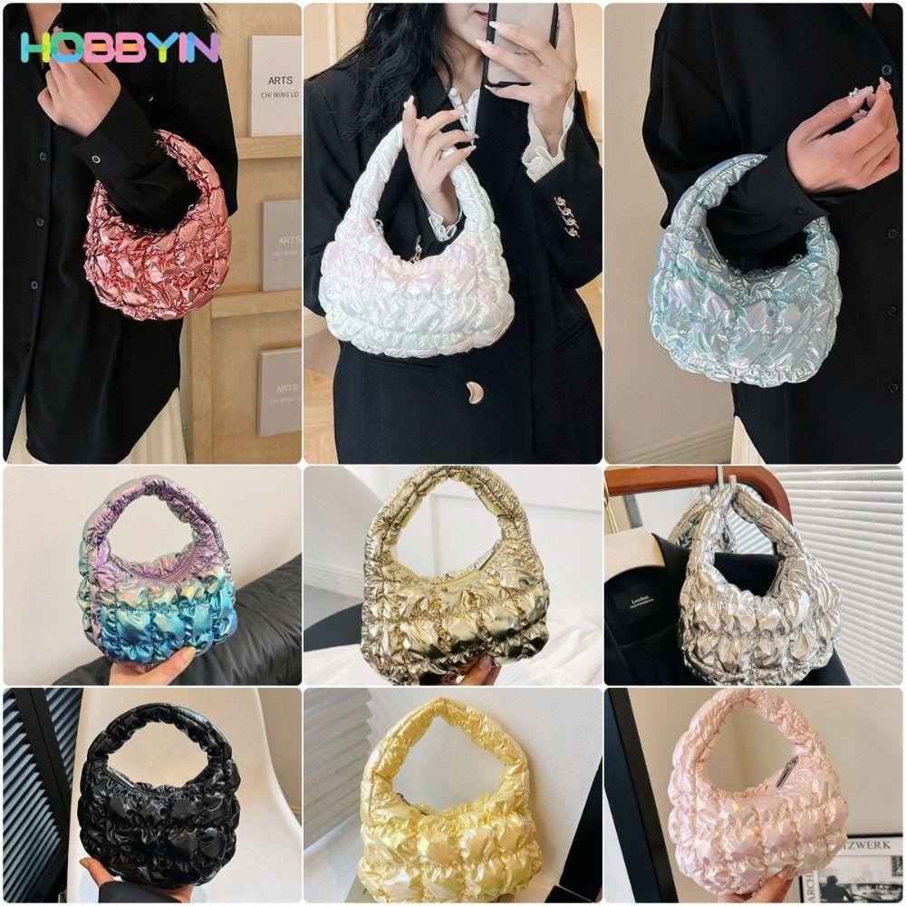 HOBBYIN Bubble Bag , กระเป ๋ าเมฆจีบจีบความจุขนาดใหญ ่ , นักเรียนกระเป ๋ าโท ้ ตสีทึบยอดนิยม