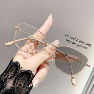 0~-400 new fashion photochromic anti-blue myopia glasses full frame metal frame cat eye fashion myopia glasses frame anti-blue anti-radiation glasses
