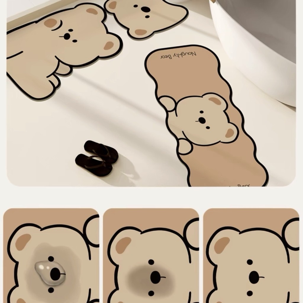 แผ่นดินดิอะตอมมิเนียมดูดซับนุ่มสำหรับห้องน้ำ แผ่นรองเท้าการ์ตูนกันลื่น ผ้าคลุมโถส้วม