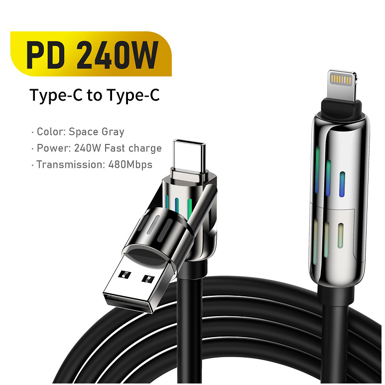 Blitzwolf® Bw-hdc6 4-in-1 สาย USB 1.2M RGB ไฟหายใจ PD 240W สายชาร์จเร็วเปลือกโลหะผสมสังกะสีและสายเคเ