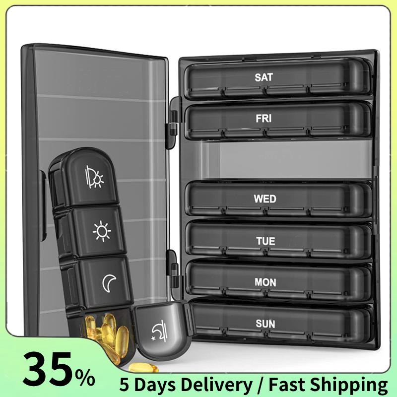 กล่องยาประจําวัน 1 ชุด ตลับยากันแสง 4-Times A Day, 7 Day Portable for Travel