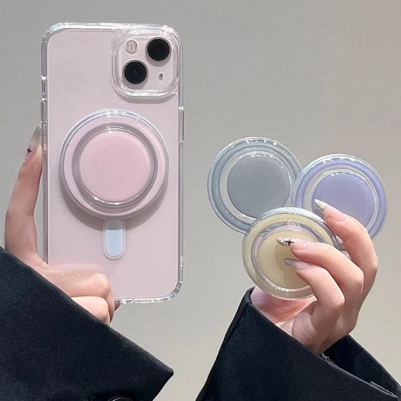 เกาหลีสีทึบเรียบง่ายแบบพับได้สําหรับ Magsafe โทรศัพท์แม่เหล็ก Griptok Grip Tok Stand สําหรับ IPhone ไร้สายชาร์จกรณีผู้ถือ