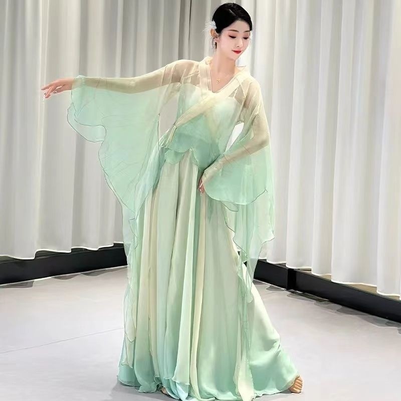 เต้นรําคลาสสิกผีเสื้อไล่โทนสีเครื่องแต่งกายประสิทธิภาพสัมผัสผ้ากอซชุดจีนนางฟ้าสง่างามสไตล์โบราณประสิ