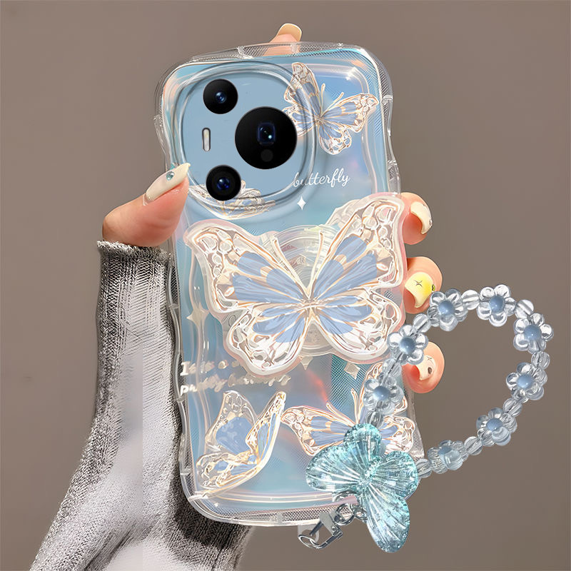 สําหรับ Huawei Pura 80 70 ultra 5G P60 Pro P50 P40 P30 P20 เคสโทรศัพท์ Blue Butterfly Wave ถุงลมนิรภัยกรณีป้องกันกรณี