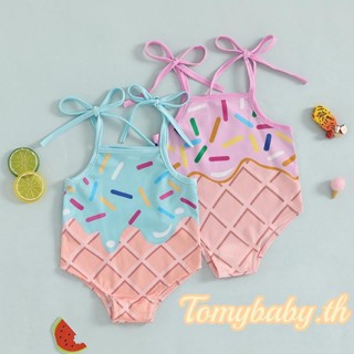 Tomybaby-kids Girls ชุดว่ายน้ํายืดหยุ่นแขนกุดไอศกรีมพิมพ์ชุด…
