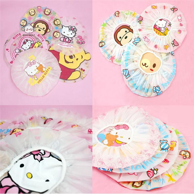 {maybest} การ์ตูนหมวกอาบน้ํากันน้ําผู้หญิงกันน้ําลูกไม้ยืดหยุ่นอาบน้ํา {TH}