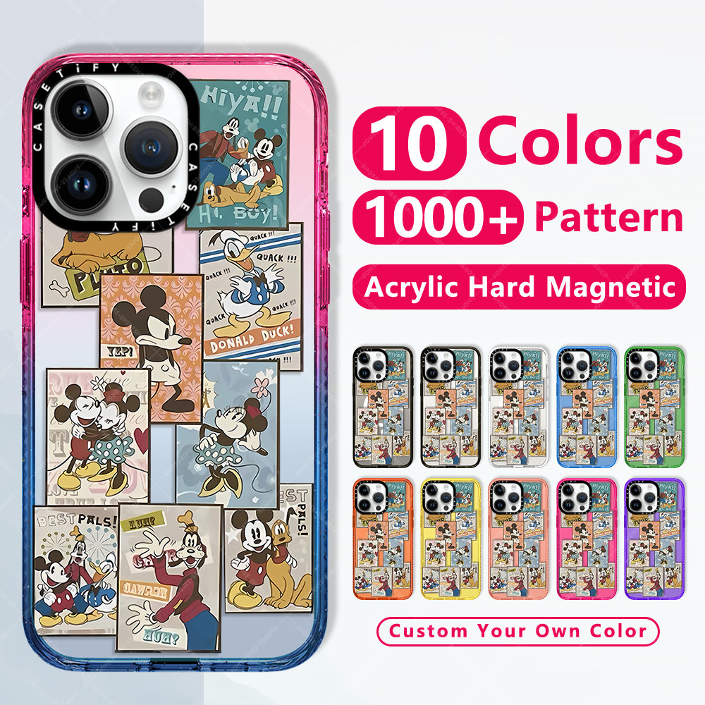 กันกระแทกใสแข็งแข็งแฟชั่นหรูหราแม่เหล็กชาร์จได้เคสโทรศัพท์มือถือ ลายการ์ตูน Disney Mickey น่ารัก สไตล์เรโทร สําหรับ Iphone 15 Pro Max 14 12 13 Pro 15 Plusยี่ห้อบางใสไอโฟนปกป้องแม่เหล็กชาร์จได้เคสใสขอบเรียบฝาปิดป้องกันสีเหลืองCasetifyใสกันกล้องคุณภาพสูง