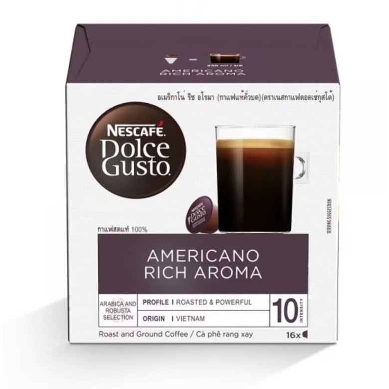Nescafe Dolce Gusto Americano Rich Aroma Roast & Ground Coffee 16 x 8g Intensity ==10