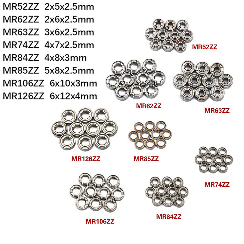10PCS MR52 ZZ MR62ZZ MR63ZZ MR74ZZ MR84ZZ MR85ZZ MR106ZZ MR126ZZ Mini แบริ่ง2X5X2.5 2X6X2.5 3X6X2.5 