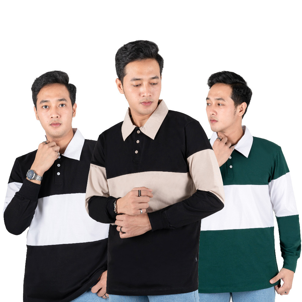 KATUN Otsky Mens Rugby Long Striped Cotton Combed 24s Polo Cotton 2(O)